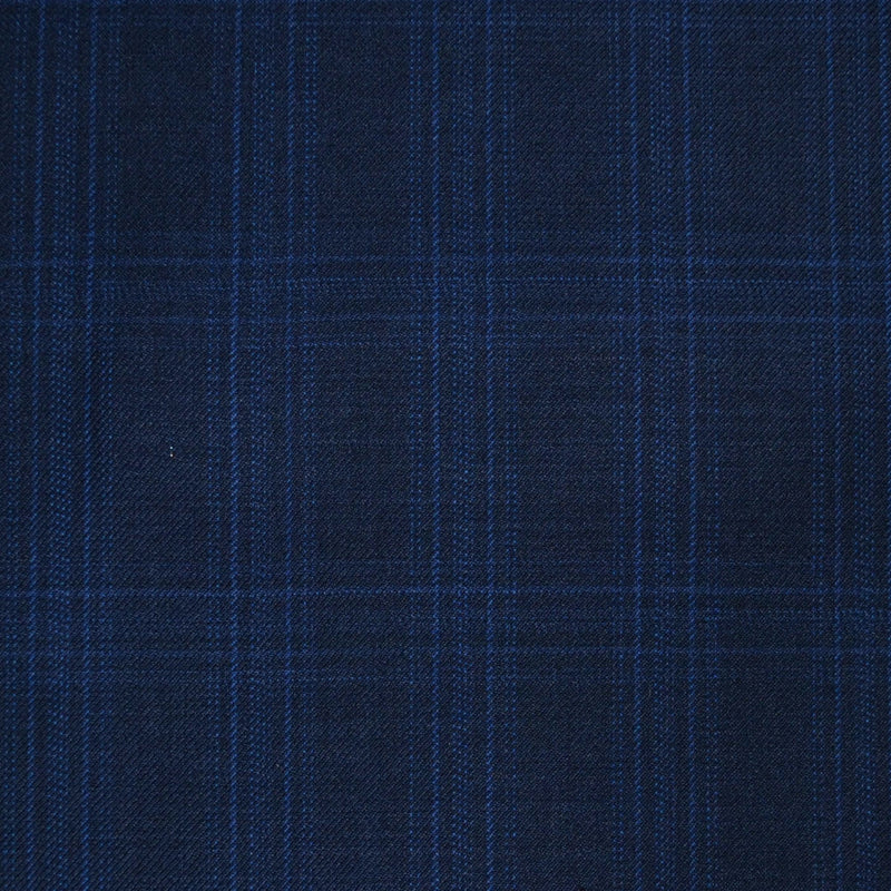 Bright Navy Blue with Light Blue Plaid Check Super 120's All Wool Suiting