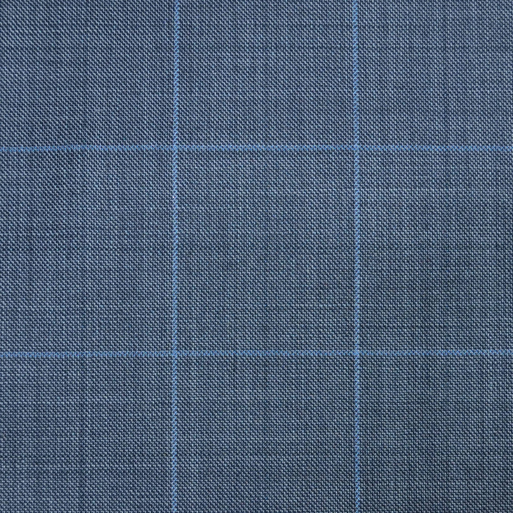 Medium Grey Sharkskin with Light Blue & Dark Grey Multi Check Super 120's All Wool Suiting