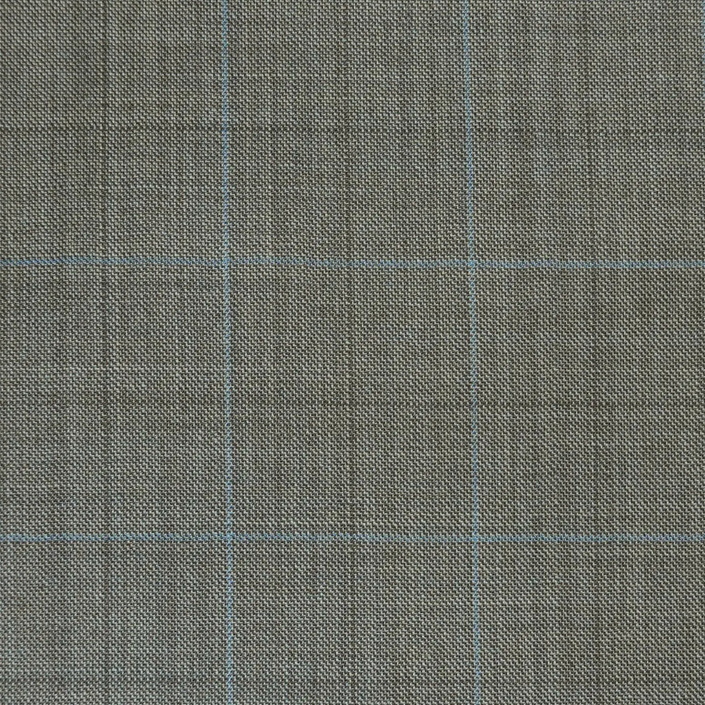 Sand/Grey Sharkskin with Light Blue & Dark Brown Multi Check Super 120's All Wool Suiting