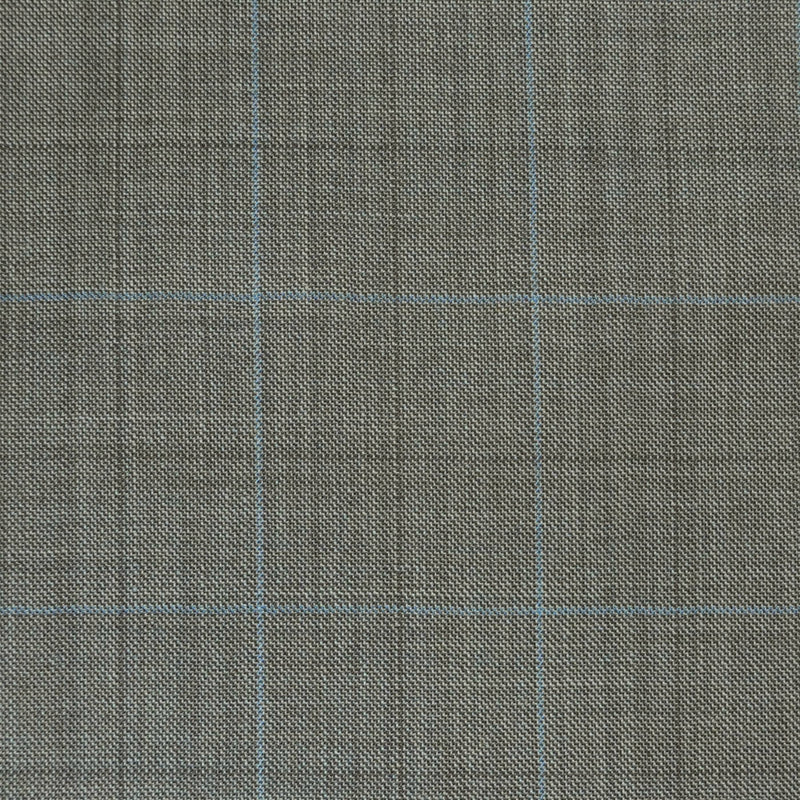 Sand/Grey Sharkskin with Light Blue & Dark Brown Multi Check Super 120's All Wool Suiting