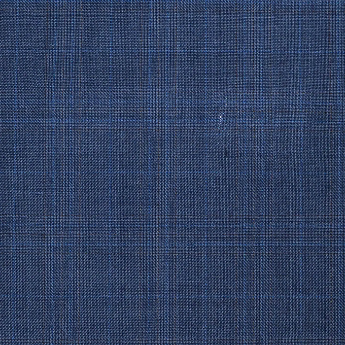 Medium Blue/Dark Grey Pick & Pick Plaid with Tan & Blue Check Super 120's All Wool Suiting