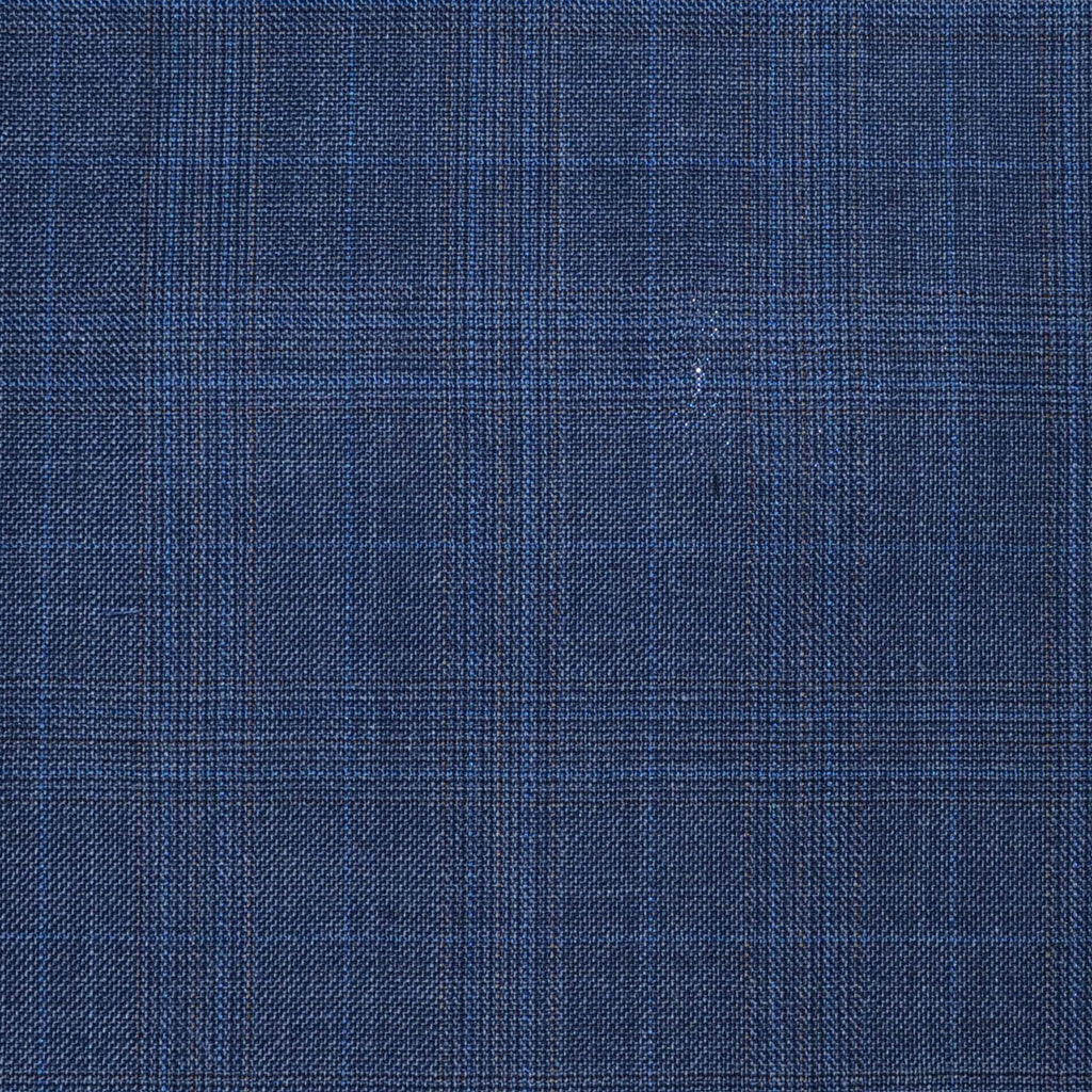 Medium Blue/Dark Grey Pick & Pick Plaid with Tan & Blue Check Super 120's All Wool Suiting