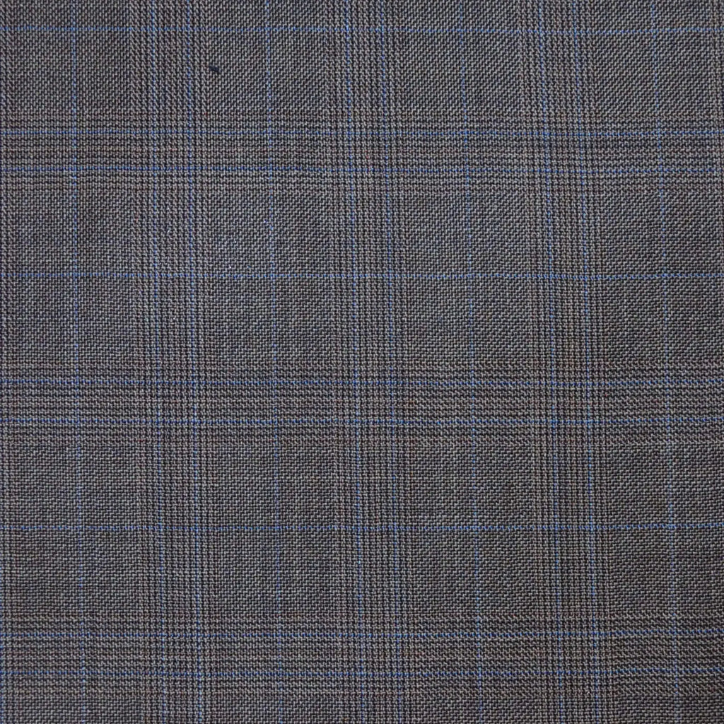 Medium Brown/Dark Brown Pick & Pick Plaid with Tan & Blue Check Super 120's All Wool Suiting