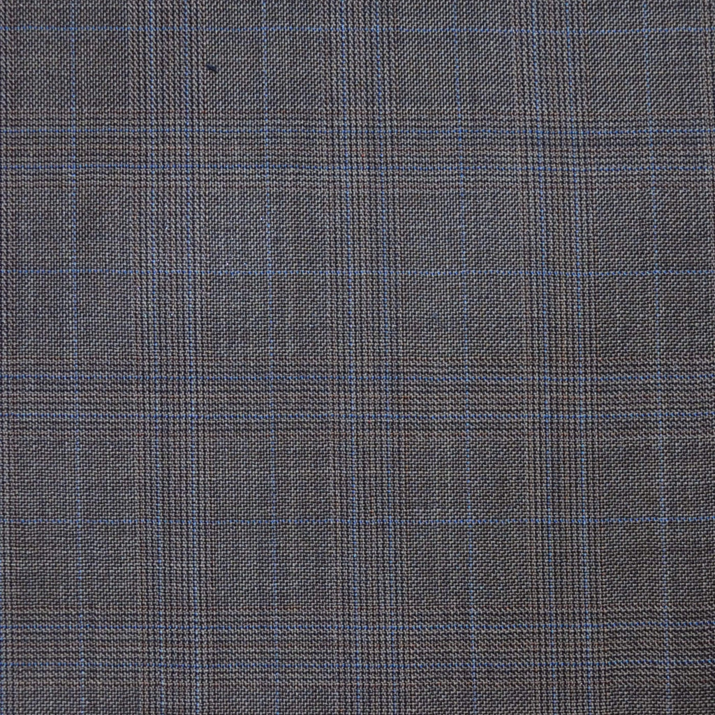 Medium Brown/Dark Brown Pick & Pick Plaid with Tan & Blue Check Super 120's All Wool Suiting