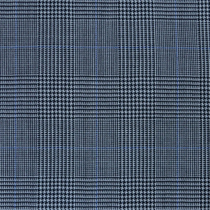 Medium Grey Prince of Wales with Muted Blue Check Super 120's All Wool Suiting