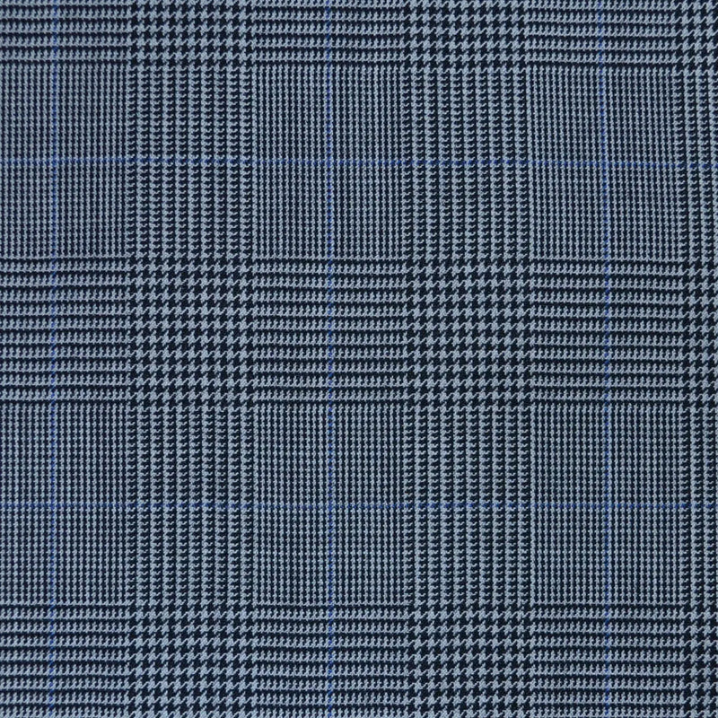 Medium Grey Prince of Wales with Muted Blue Check Super 120's All Wool Suiting