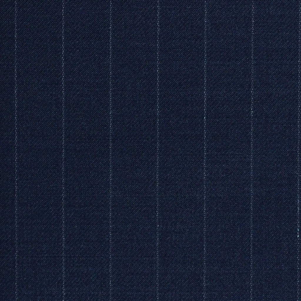 Bright Navy Blue 1/2" Muted Chalk Stripe Super 120's All Wool Suiting