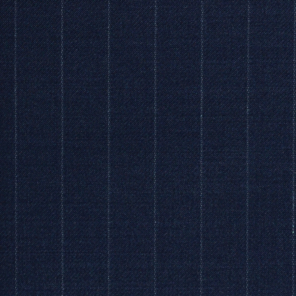 Bright Navy Blue 1/2" Muted Chalk Stripe Super 120's All Wool Suiting