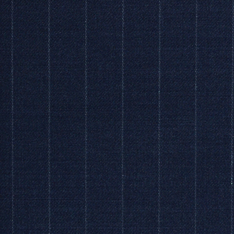 Bright Navy Blue 1/2" Muted Chalk Stripe Super 120's All Wool Suiting