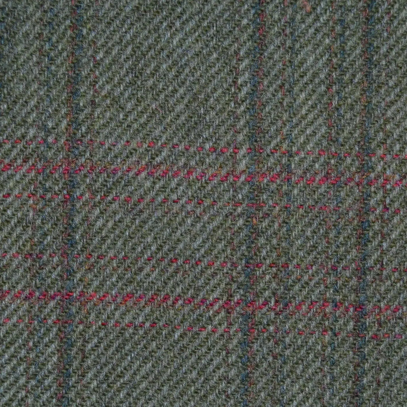 Green with Dark Green, Brown & Red Check Tweed