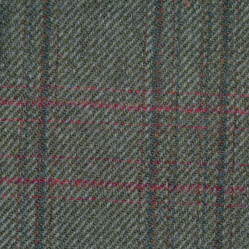 Green with Dark Green, Brown & Red Check Tweed