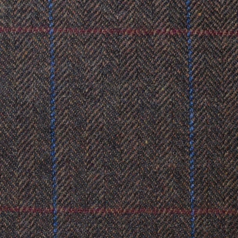 Brown Herringbone with Blue and Red Check Lambswool & Cashmere Jacketing