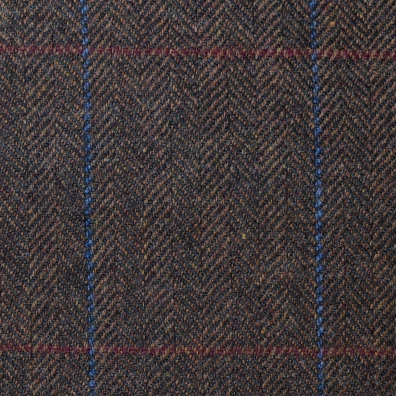 Brown Herringbone with Blue and Red Check Lambswool & Cashmere Jacketing