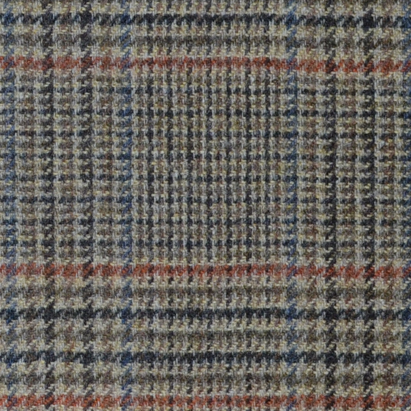 Beige and Brown with Moss Green, Orange and Blue Dogtooth Check Lambswool & Cashmere Jacketing