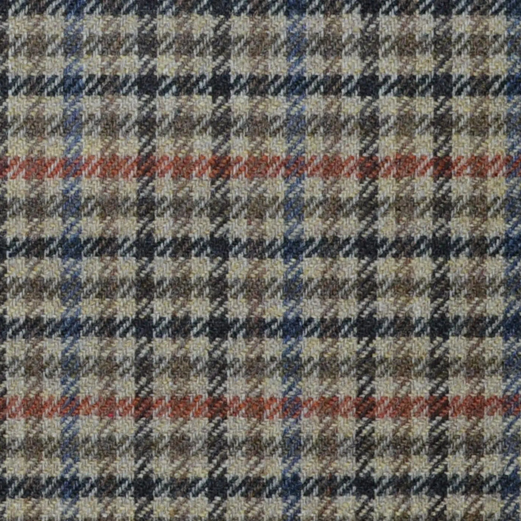 Beige with Brown, Orange and Blue Check Lambswool & Cashmere Jacketing