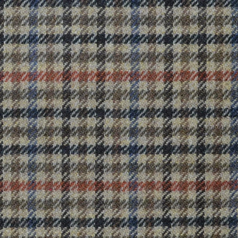 Beige with Brown, Orange and Blue Check Lambswool & Cashmere Jacketing