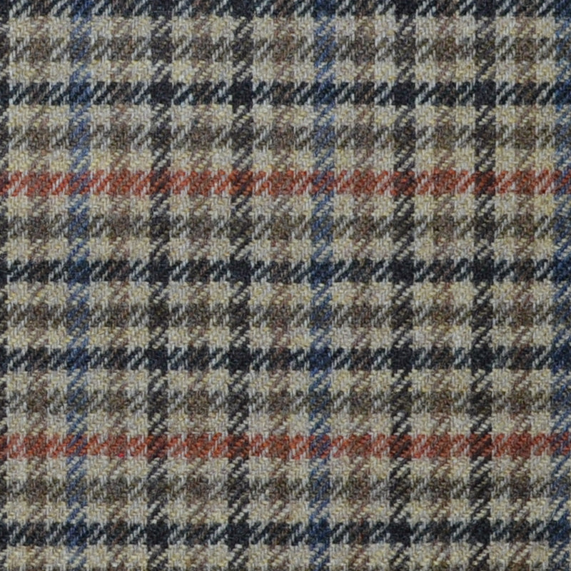 Beige with Brown, Orange and Blue Check Lambswool & Cashmere Jacketing