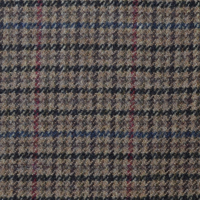 Brown with Beige, Blue and Red Dogtooth Check Lambswool & Cashmere Jacketing