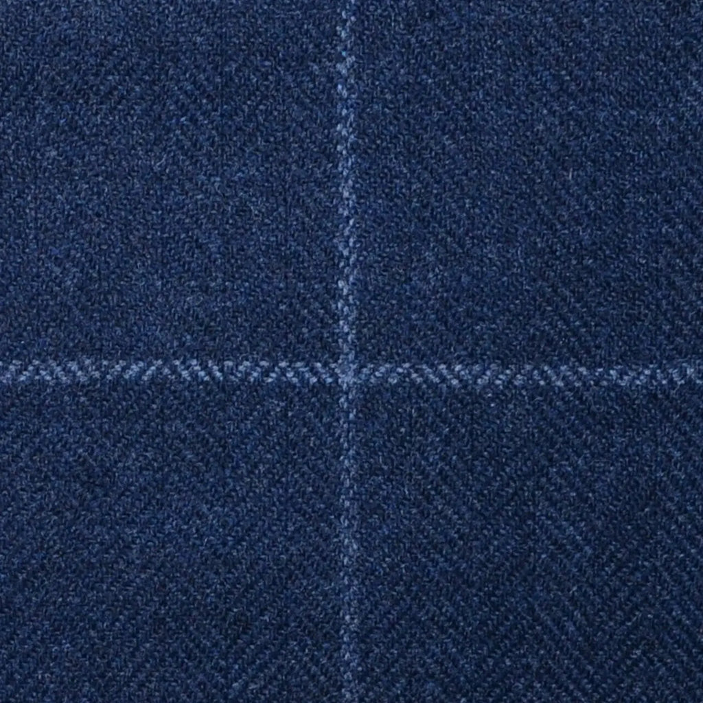 Navy Blue Herringbone with Silver Grey Check Lambswool & Cashmere Jacketing
