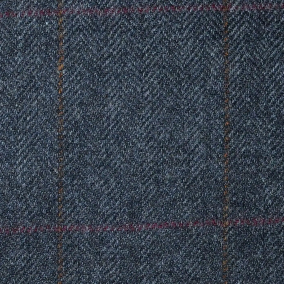 Dark Grey Herringbone with Red and Orange Check Lambswool & Cashmere Jacketing