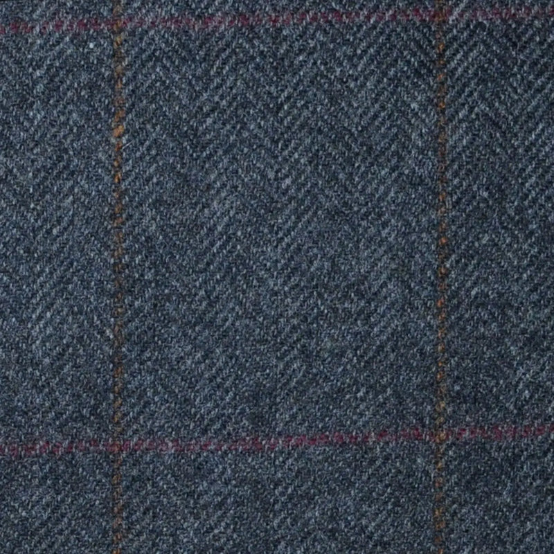 Dark Grey Herringbone with Red and Orange Check Lambswool & Cashmere Jacketing