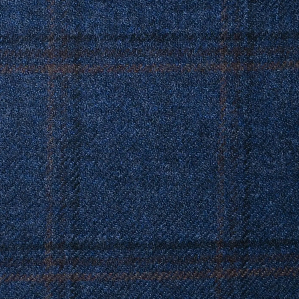 Medium Blue with Navy Blue, Orange and Brown Check Lambswool & Cashmere Jacketing