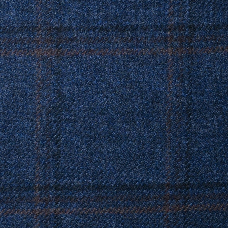 Medium Blue with Navy Blue, Orange and Brown Check Lambswool & Cashmere Jacketing