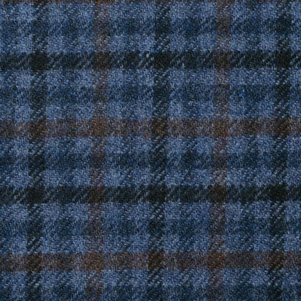 Medium Grey with Blue, Navy Blue and Brown Check Lambswool & Cashmere Jacketing