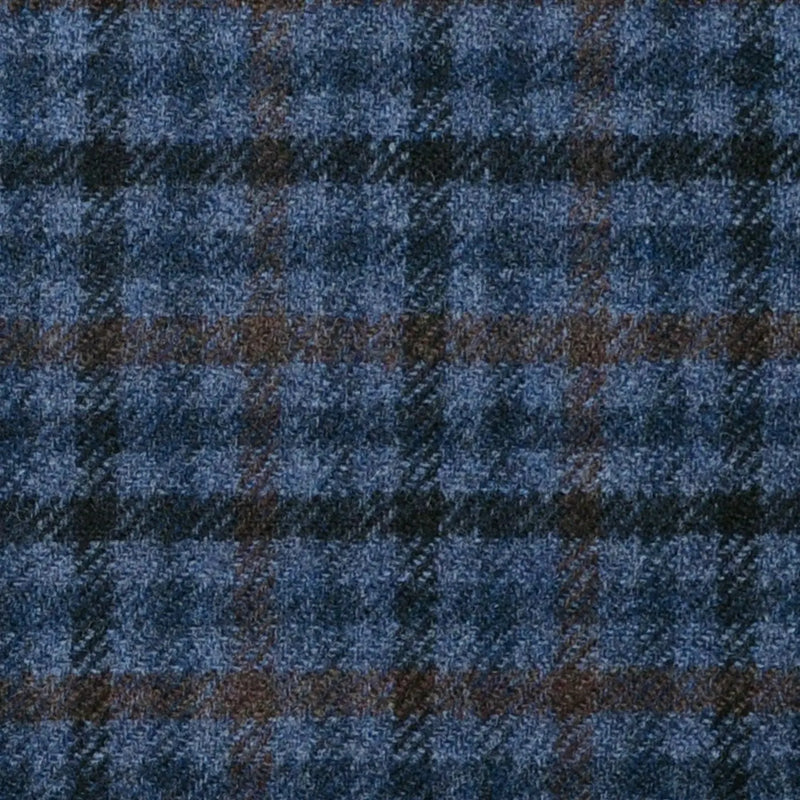 Medium Grey with Blue, Navy Blue and Brown Check Lambswool & Cashmere Jacketing