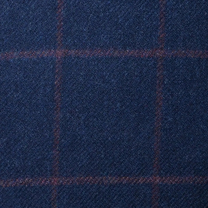 Navy Blue with Red Window Pane Check Lambswool & Cashmere Jacketing