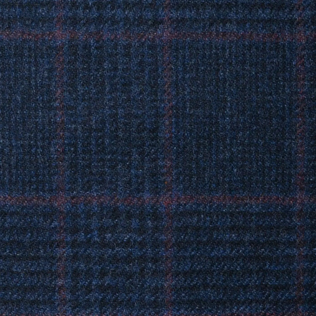 Navy Blue Prince of Wales with Red Check Lambswool & Cashmere Jacketing