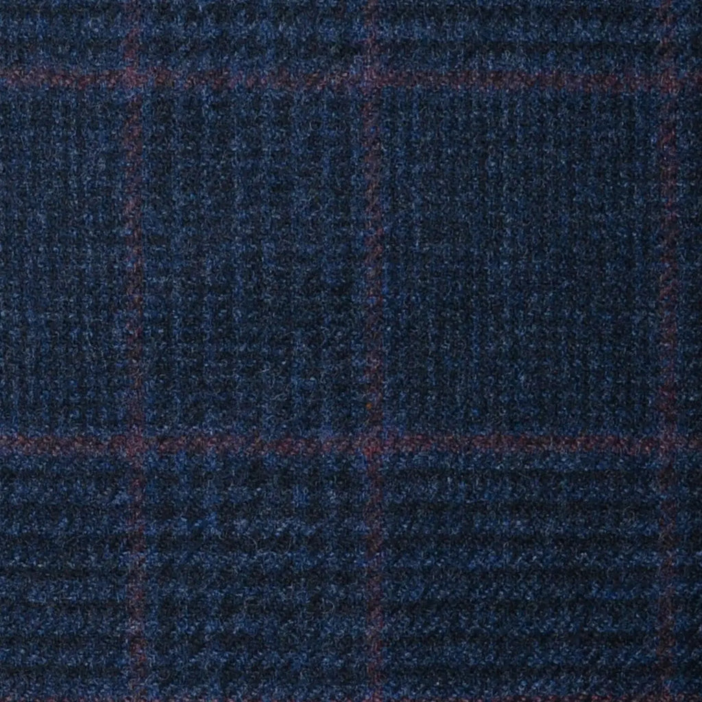 Navy Blue Prince of Wales with Red Check Lambswool & Cashmere Jacketing