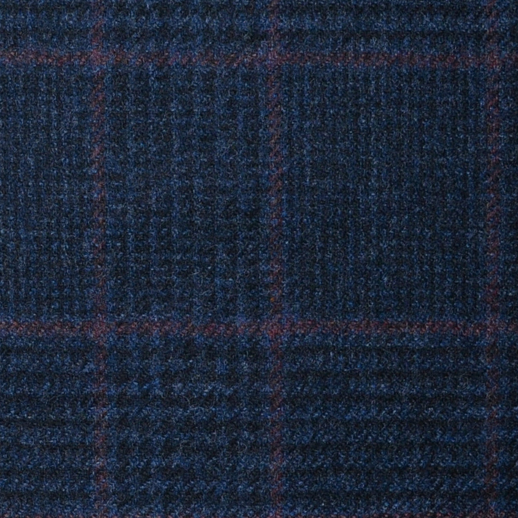 Navy Blue Prince of Wales with Red Check Lambswool & Cashmere Jacketing