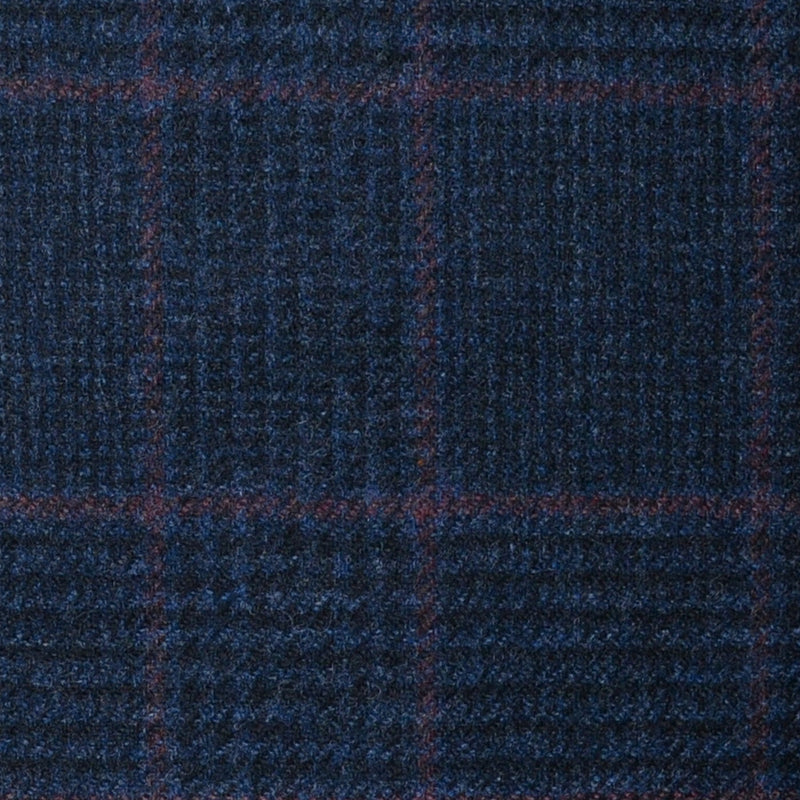 Navy Blue Prince of Wales with Red Check Lambswool & Cashmere Jacketing