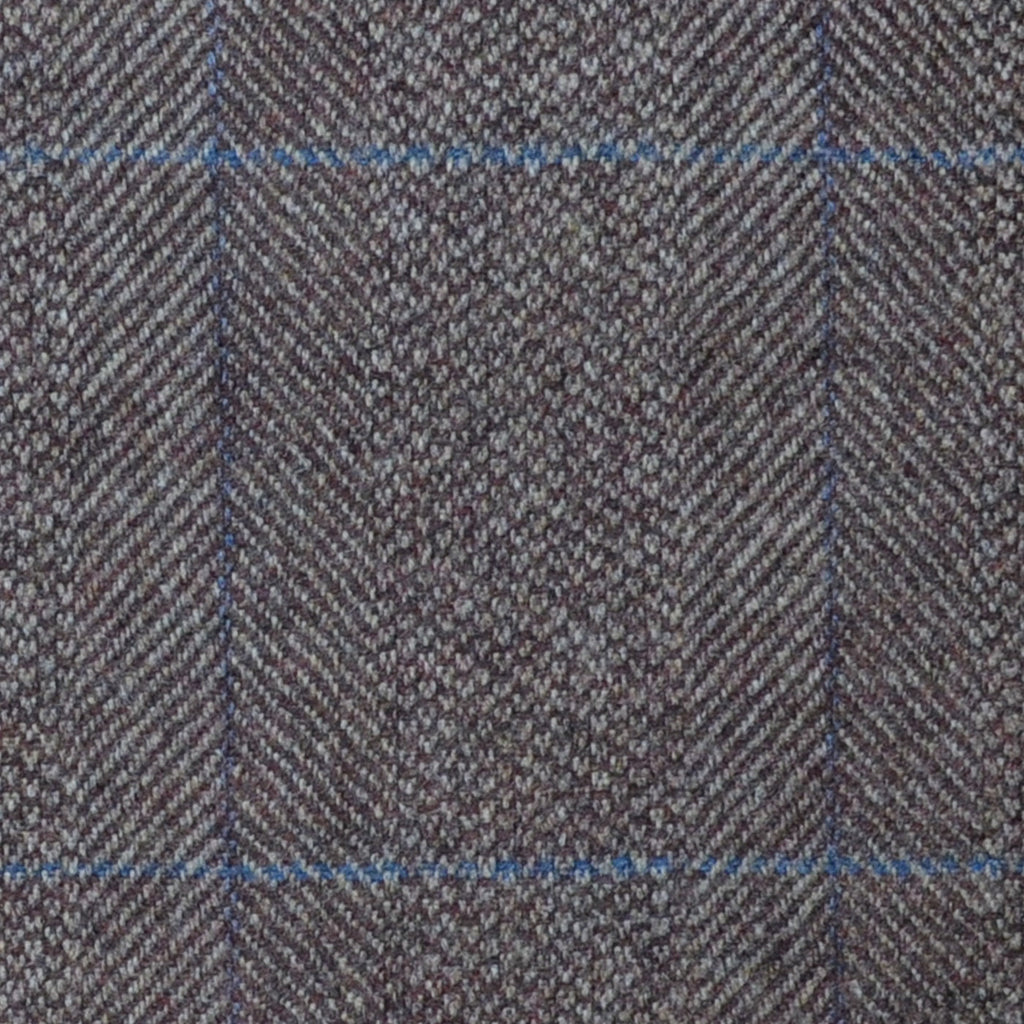 Light Brown Herringbone with Lilac and Blue Check Lambswool & Cashmere Jacketing