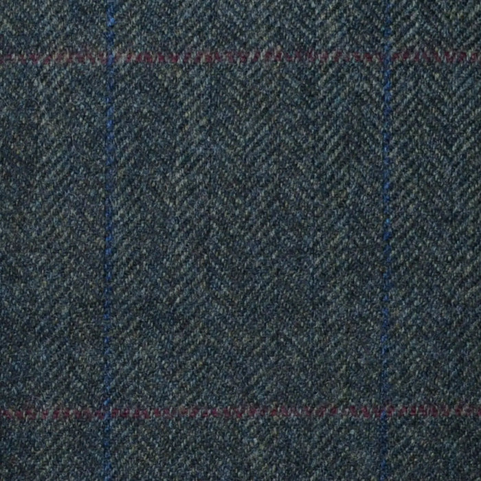 Forest Green Herringbone with Red and Blue Check Lambswool & Cashmere Jacketing