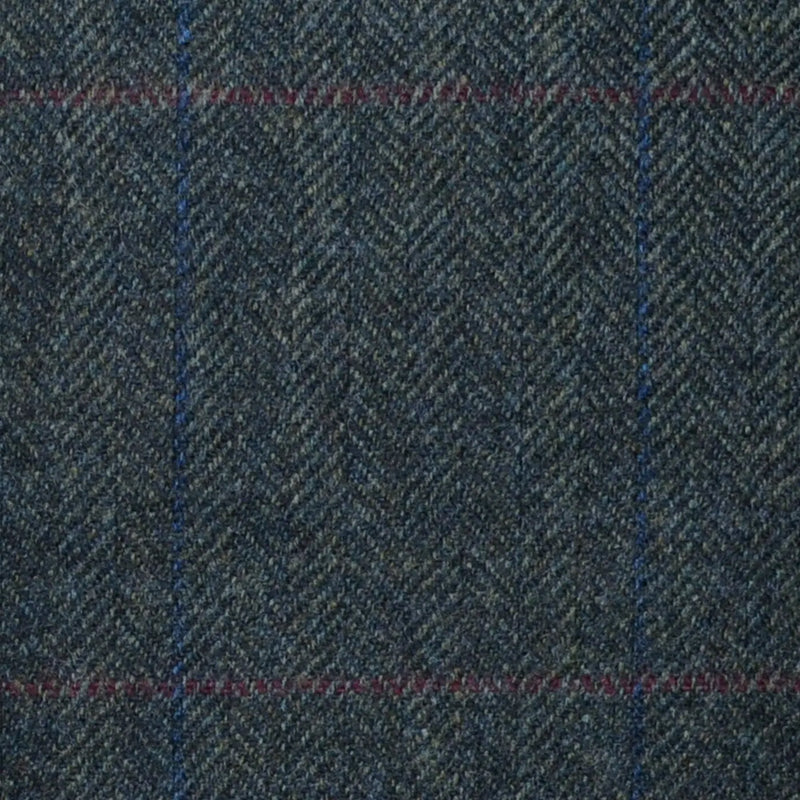 Forest Green Herringbone with Red and Blue Check Lambswool & Cashmere Jacketing
