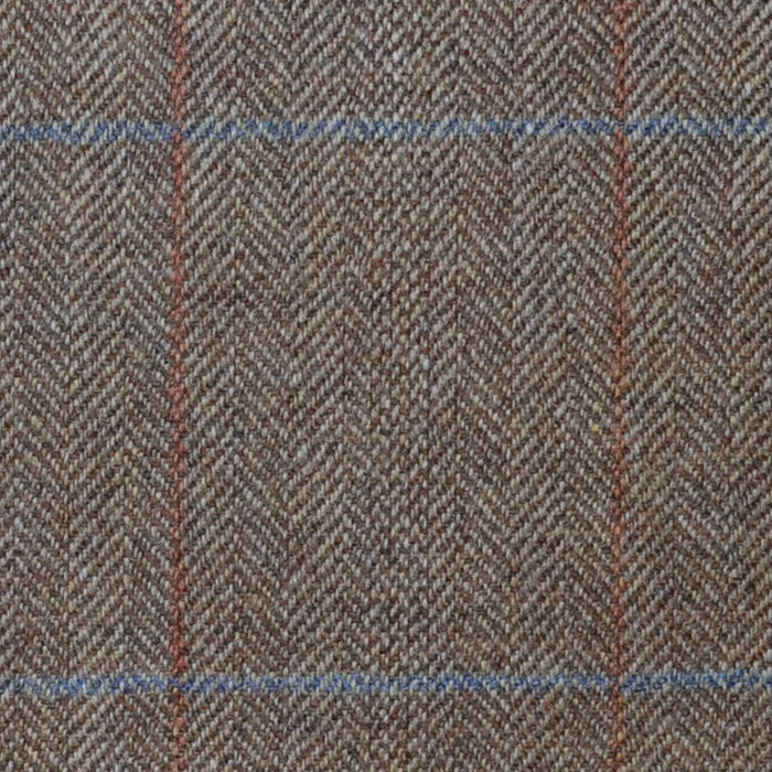 Light Brown Herringbone with Orange and Blue Check Lambswool & Cashmere Jacketing