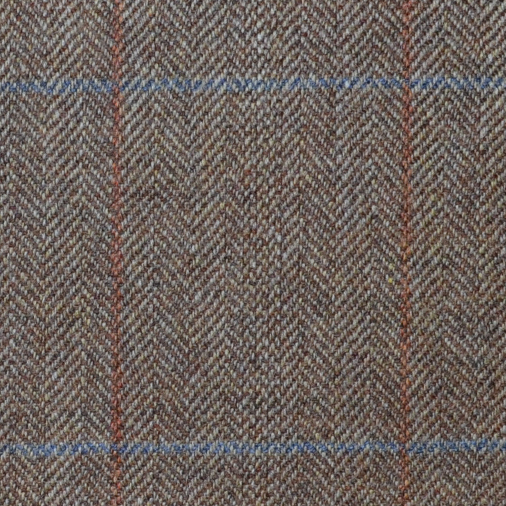 Light Brown Herringbone with Orange and Blue Check Lambswool & Cashmere Jacketing