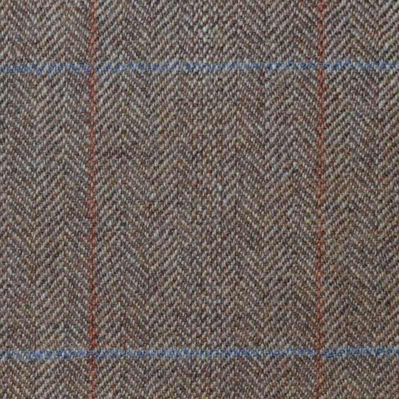 Light Brown Herringbone with Orange and Blue Check Lambswool & Cashmere Jacketing