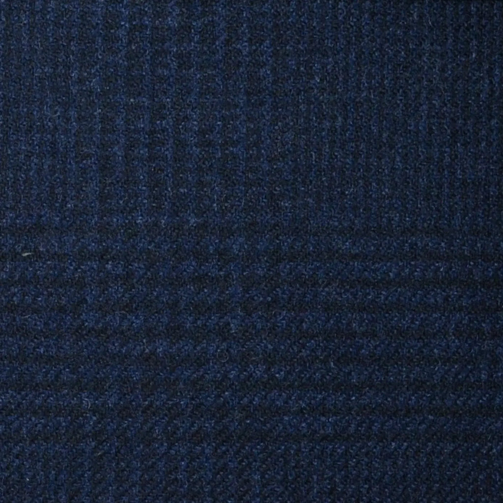 Navy Blue Prince of Wales Check Lambswool & Cashmere Jacketing