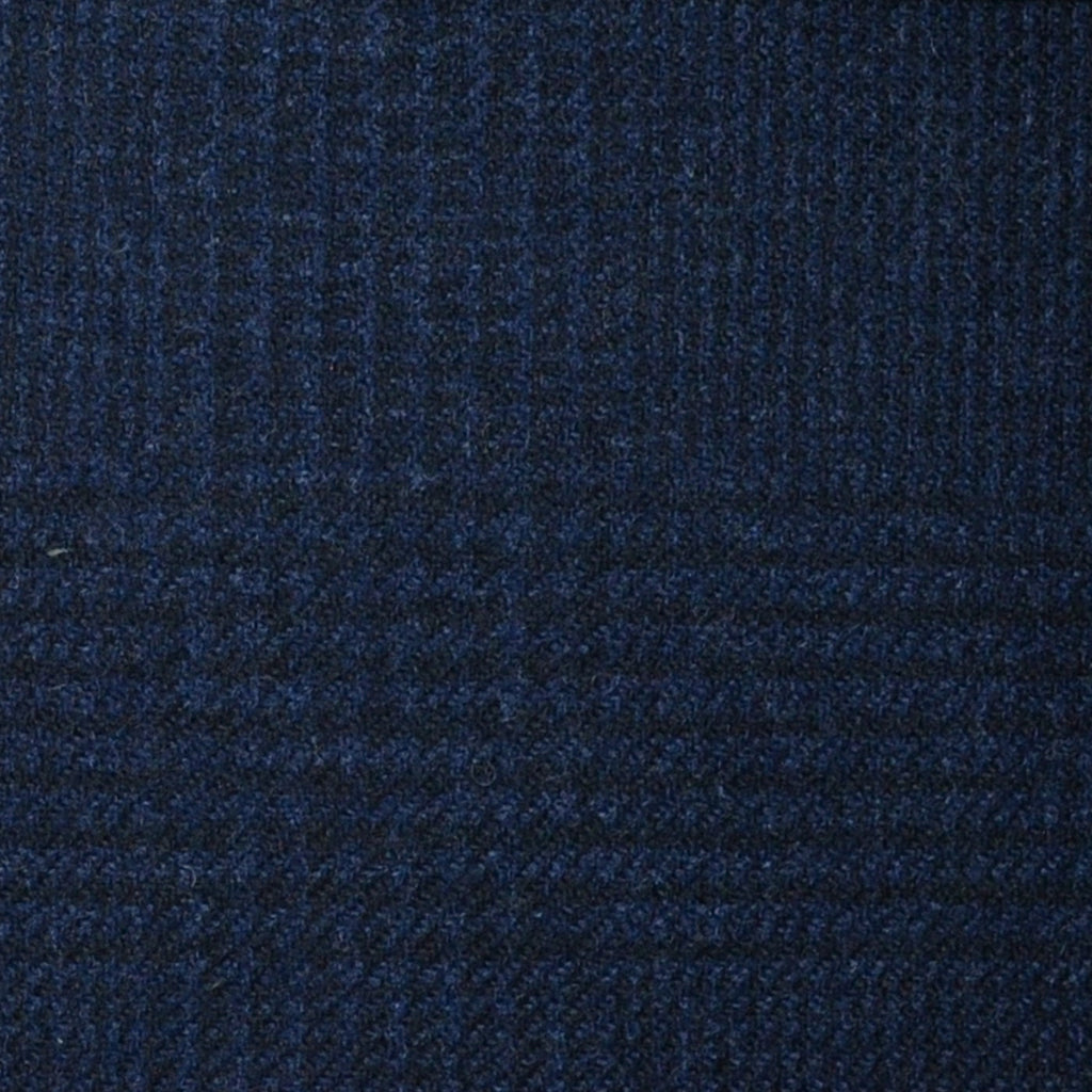 Navy Blue Prince of Wales Check Lambswool & Cashmere Jacketing