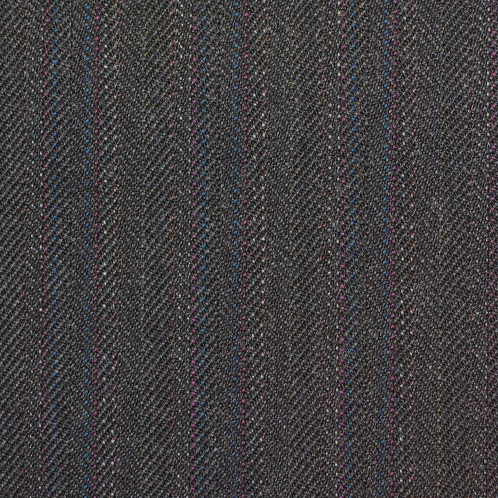 Dark Grey with Brown & Red Herringbone Stripe Twist Suiting