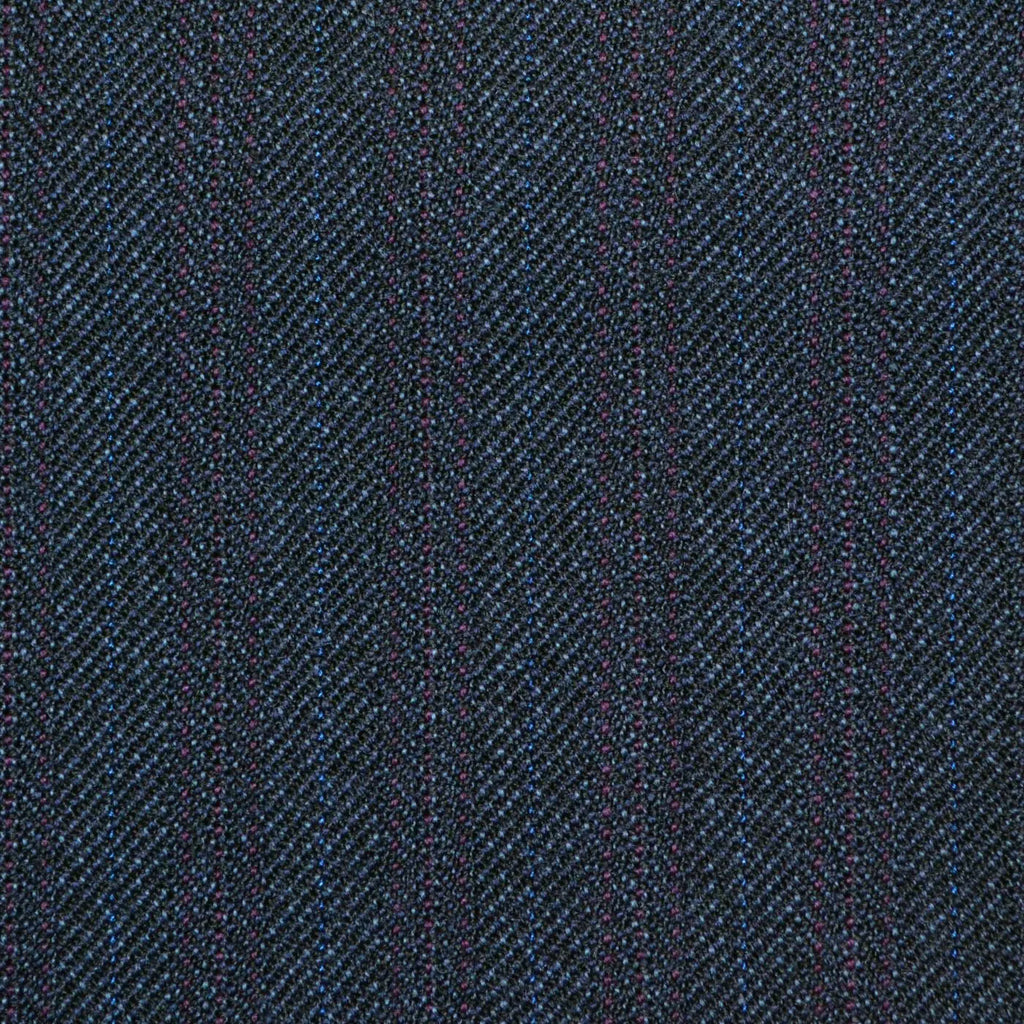 Dark Navy Blue with Burgundy Herringbone Stripe Twist Suiting