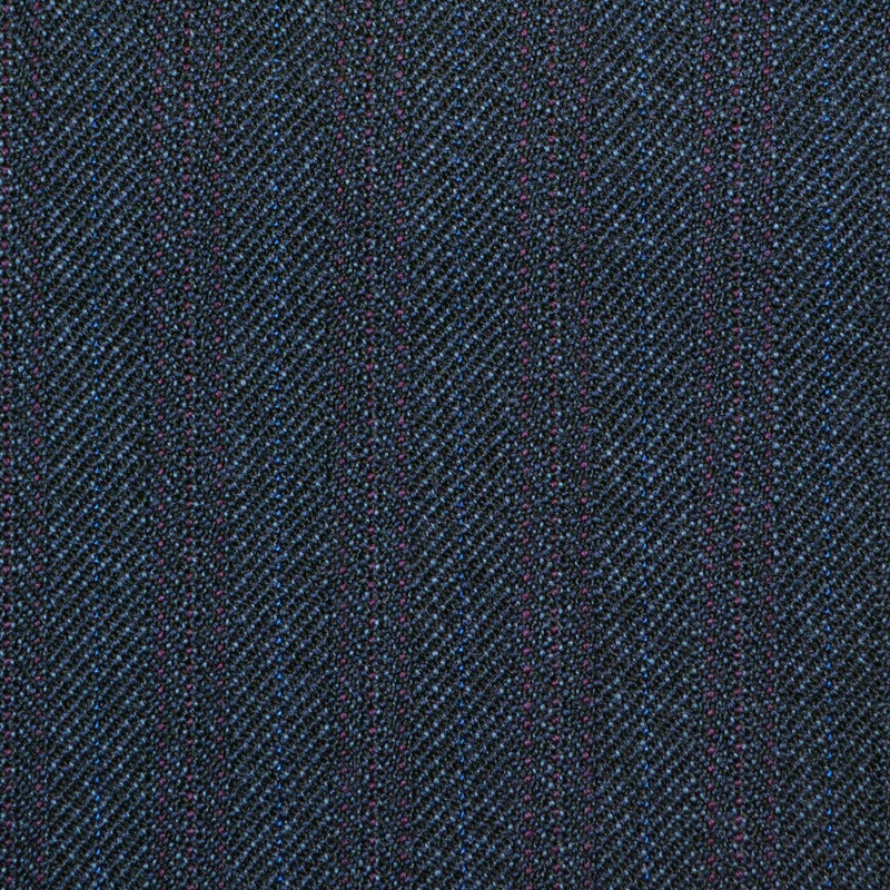 Dark Navy Blue with Burgundy Herringbone Stripe Twist Suiting