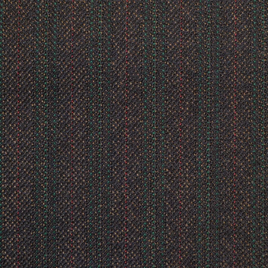 Grey/Brown with Green Subtle Herringbone Stripe Twist Suiting