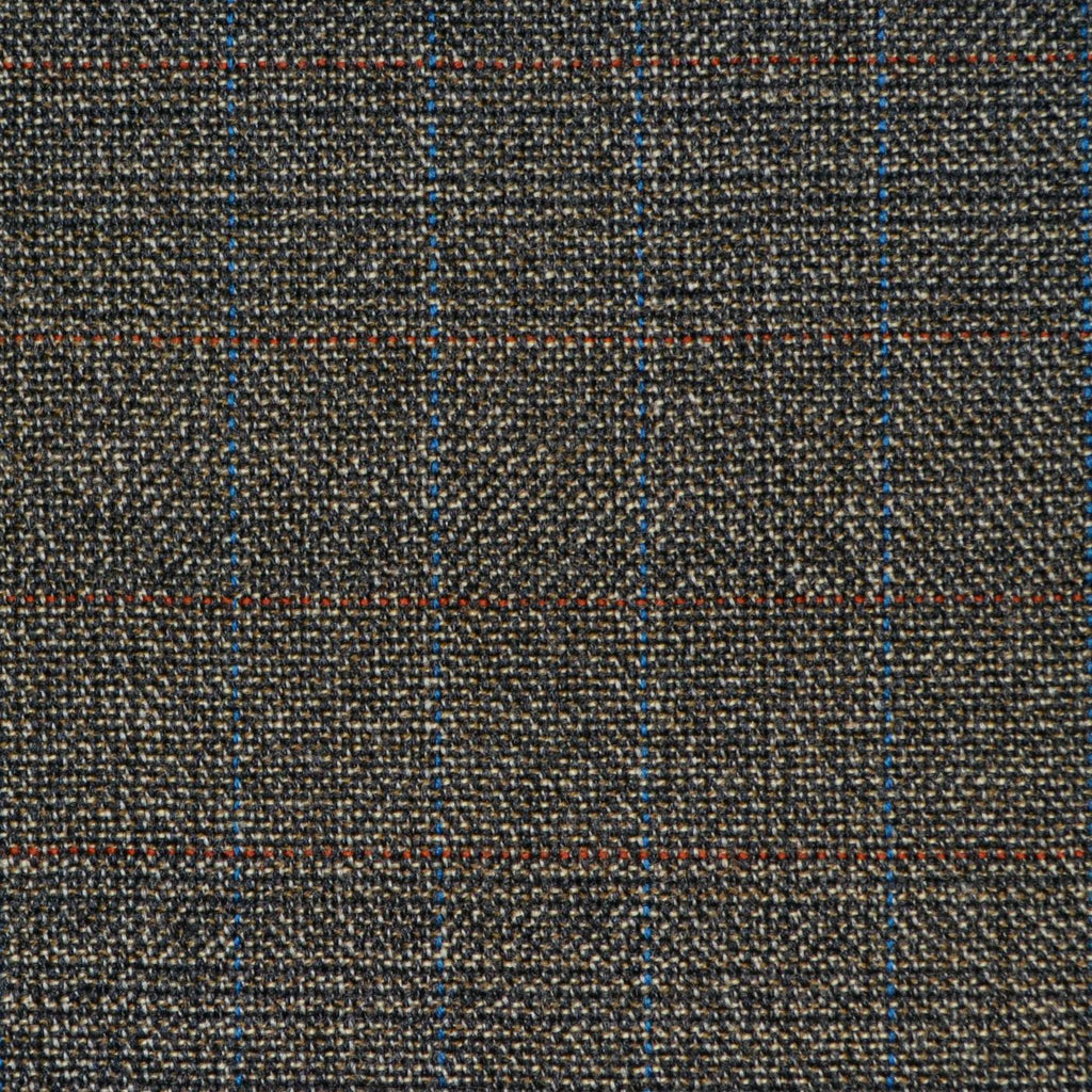 Grey Brown with Red & Blue Glen Check Twist Suiting