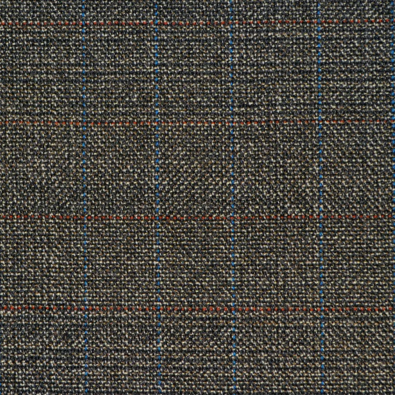 Grey Brown with Red & Blue Glen Check Twist Suiting