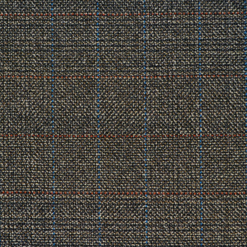 Grey Brown with Red & Blue Glen Check Twist Suiting