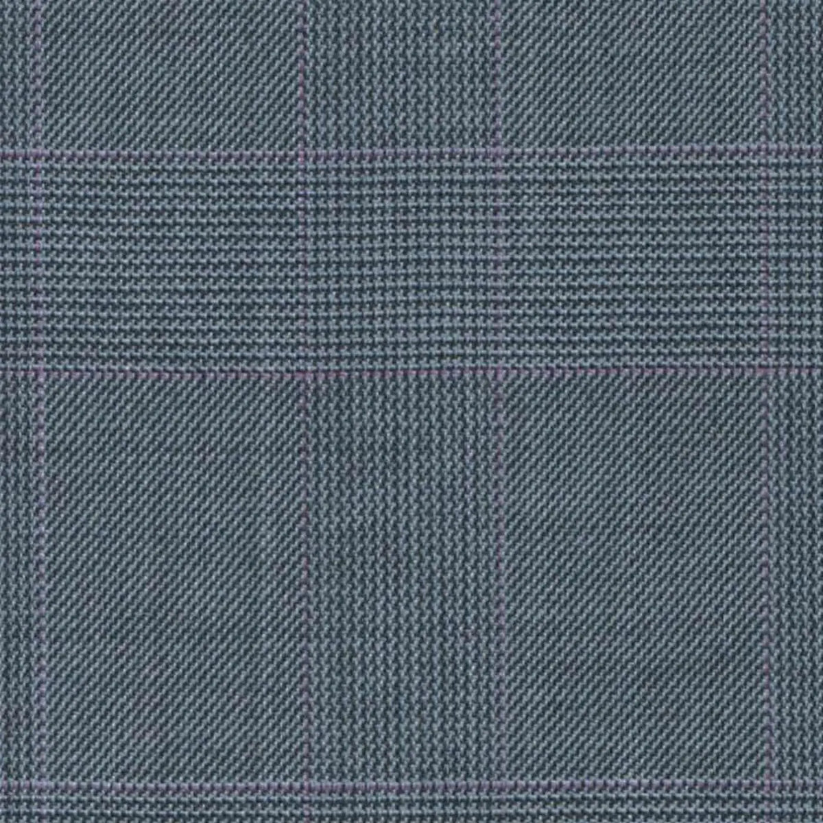 Light Blue with Magenta Split Glen Check Super 140's All Wool Suiting By Holland & Sherry